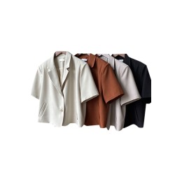 SKLS039  設計短袖西裝外套    女薄款春秋夏季    潮垂感短款   休閒小西服上衣   單排釦   西裝領 SKLS039  設計短袖西裝外套    女薄款春秋夏季    潮垂感短款   休閒小西服上衣   單排釦   西裝領